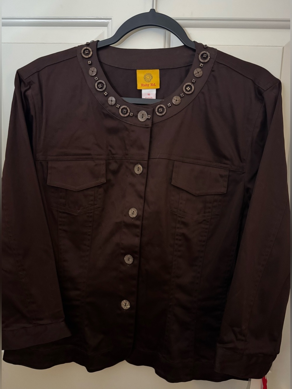 Ruby Rd. Jacket in Brown with Decorative Neck Trim Size 10 **NWT**